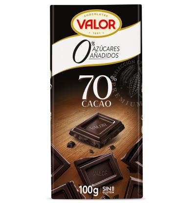 CHOCOLATE VALOR NEGRO SIN AZÚCAR 70% 100G