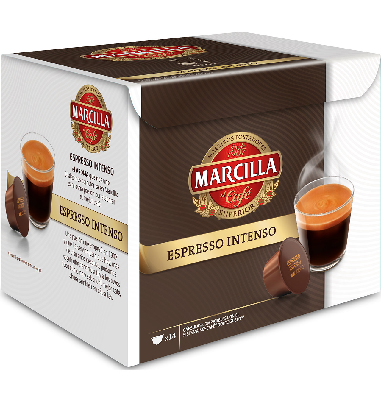 Comprar CÁpsulas Marcilla CafÉ Espresso Intenso Compatible Dolce Gusto 14 Unidades CÁpsulas 