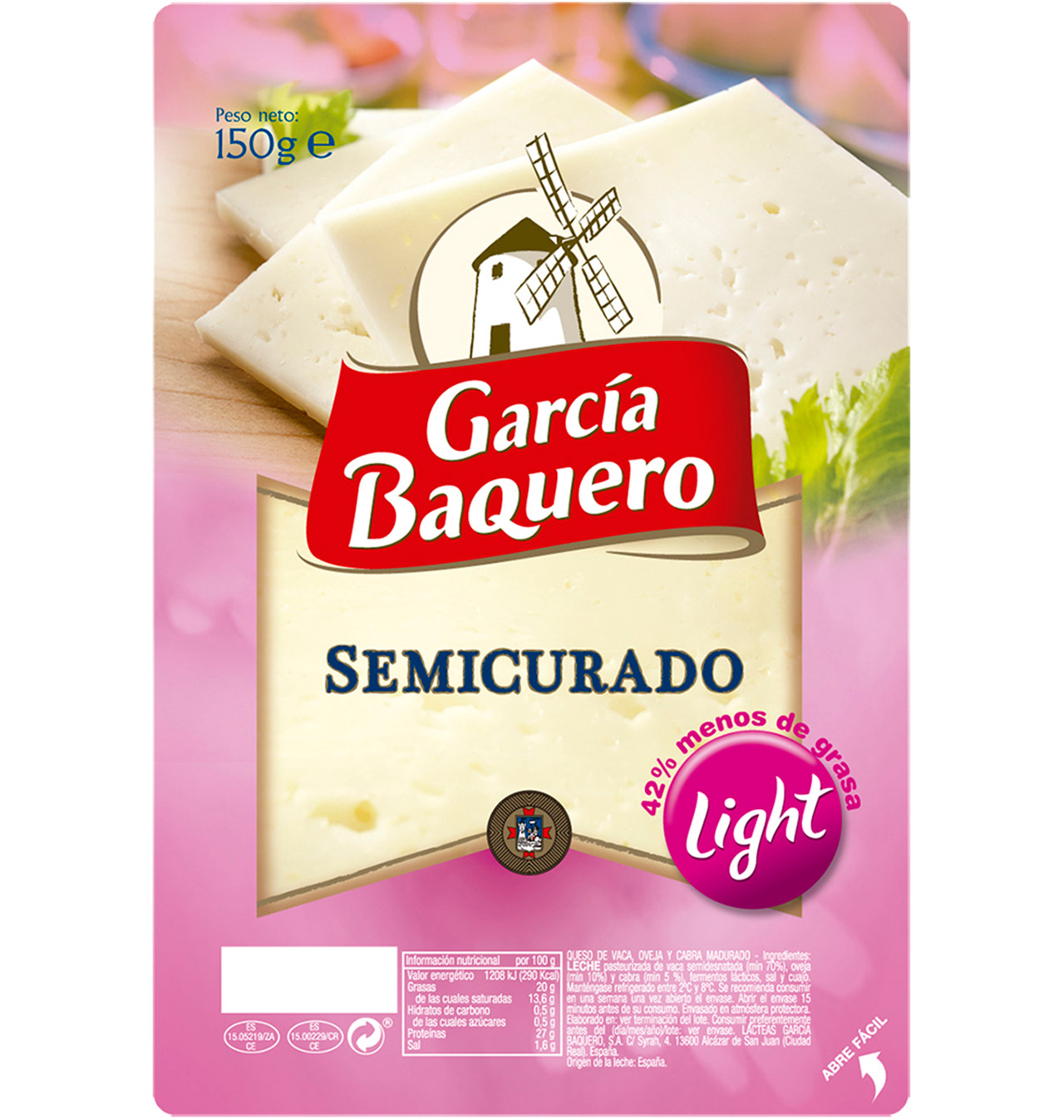 Comprar QUESO GARCÍA BAQUERO SEMI LONCHAS LIGHT 150 G | Quesos En ...