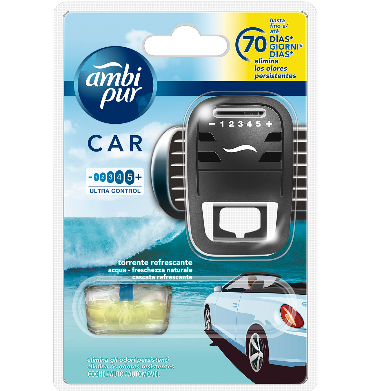 Comprar AMBIENTADOR COCHE AMBI PUR CAR AQUA APARATO + RECAMBIO 1 UNIDAD