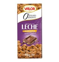 CHOCOLATE CON  LECHE VALOR ALMENDRA 0% AZÚCAR 150 G