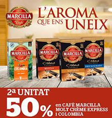 50 pct. en la 2a unitat en el cafè Marcilla mòlt Creme Express i Colòmbia