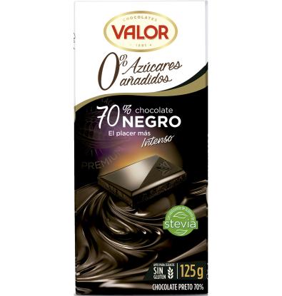 CHOCOLATE VALOR NEGRO SIN AZÚCAR 70% 125 G