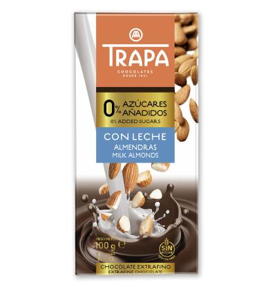 CHOCOLATE LECHE TRAPA 0% ALMENDRAS 100 G