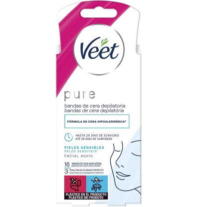 BANDA FACIAL VEET PURE PELL SENSIBLE 16 UNITATS