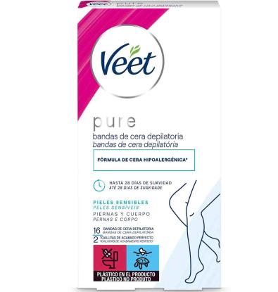 BANDES CORPORAL VEET PURE PELL SENSIBLE 16 UNITATS