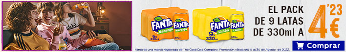 Fanta Naranja o Limón pack 9 latas 33 cl. en promoción