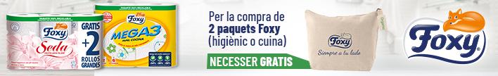 1 Necesser de regal, per la compra de 2 paquets de productes Foxy (higiènic o cuina)
