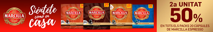 50 pct. en la 2a unitat en les càpsules de cafè Marcilla 20 unitats